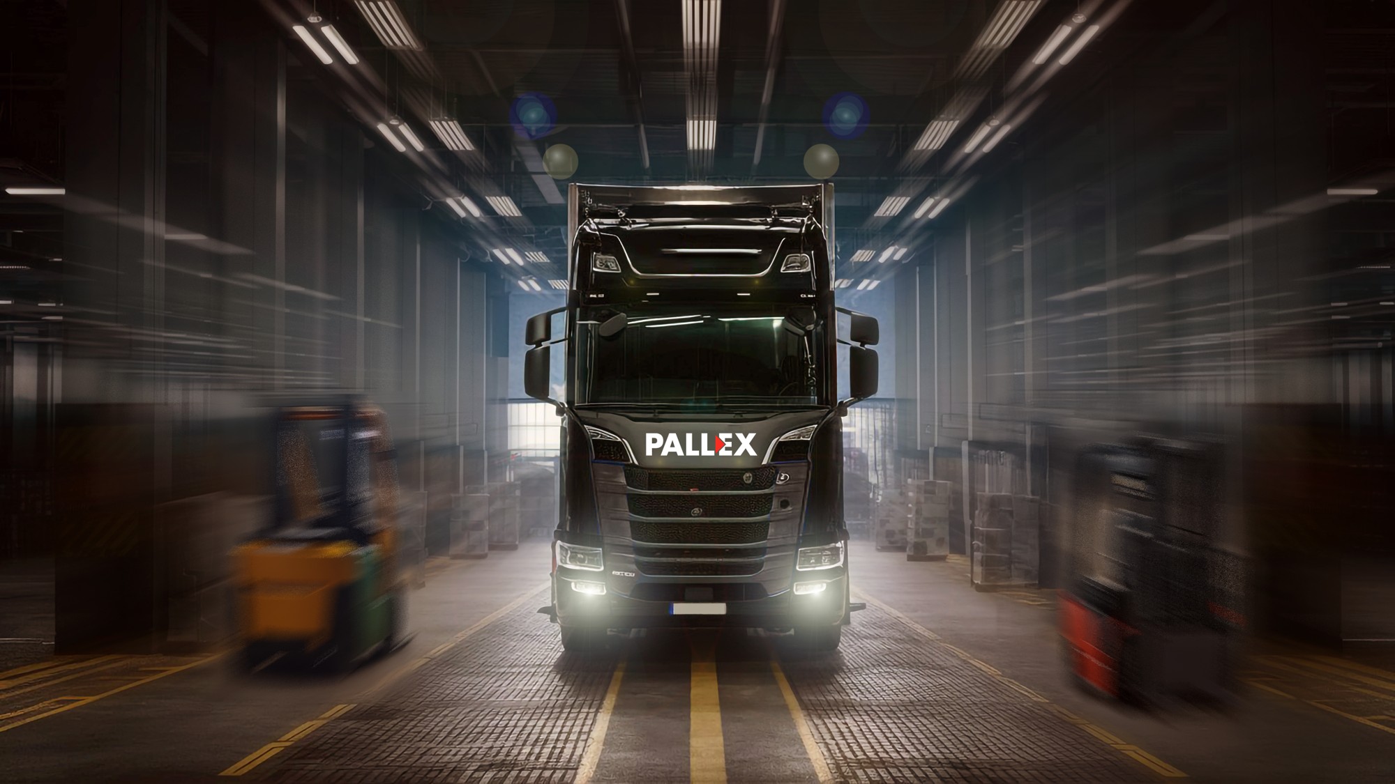 Camion pe autostradă, apus